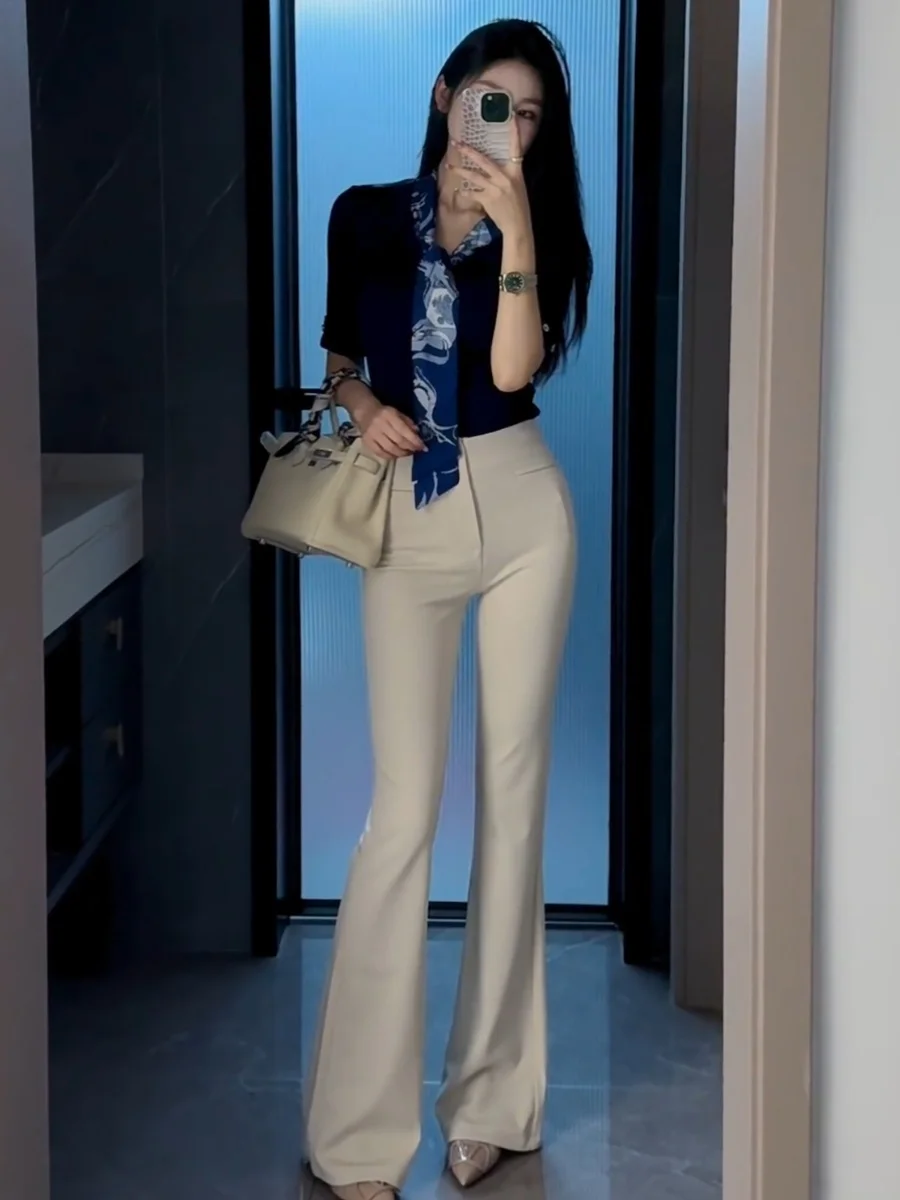 High Waist Bell Bot Pants Women's High Elastic Slimming Long Trousers Dragging Floor Summer New Arrival Dongda Gate