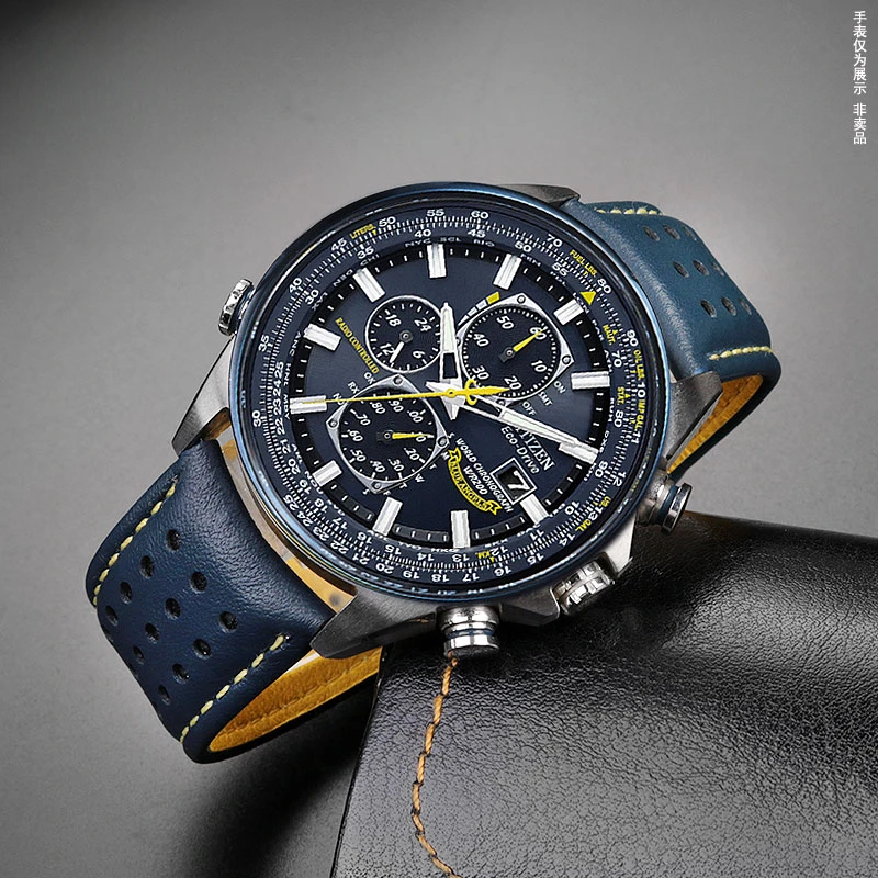 Per Citizen Blue Angel Radio Wave Cinturino In Pelle At8020-54L/8020-03L Blu Scuro Primo Strato In Pelle Bovina Da Uomo 22 23Mm Cinturino Per Orologio