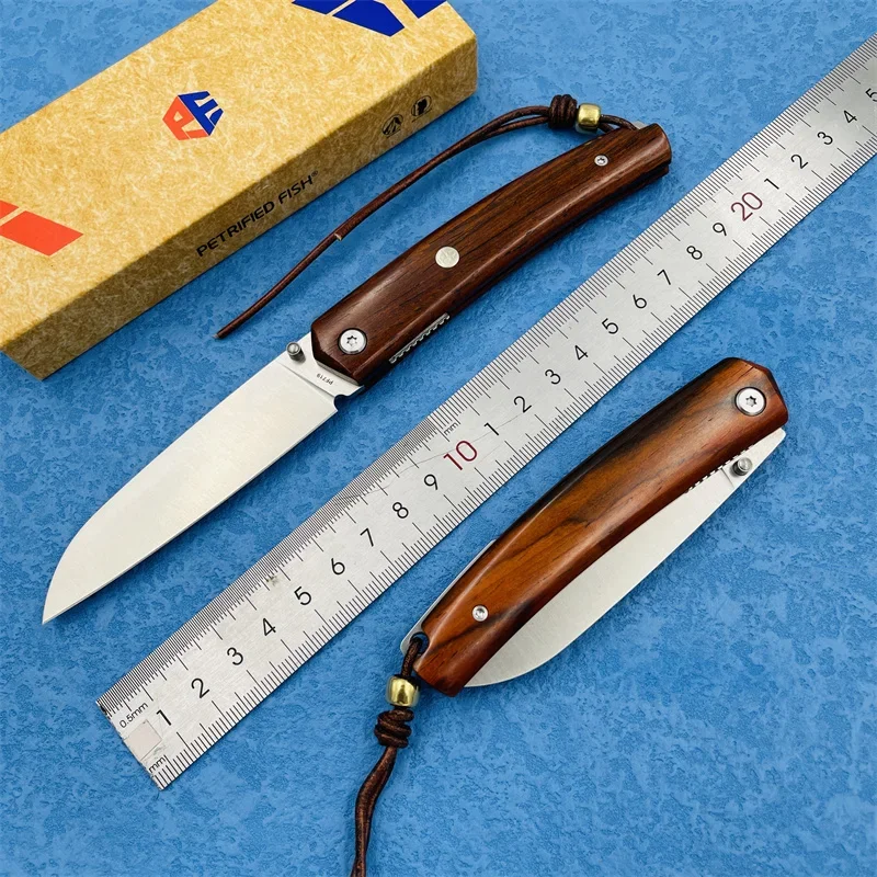 

Petrified Fish PF719 12C27 steel Folding knives Outdoor pocket knife wooden Handle camping hunting EDC tool