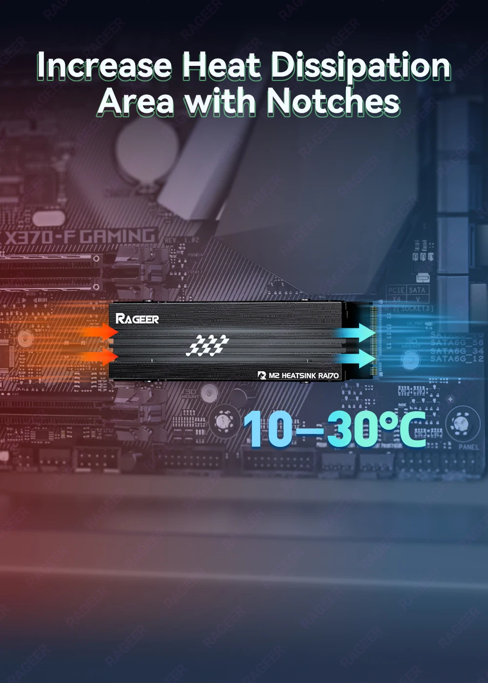 RAGEER M.2 SSD-Kühler, Vollaluminium-Kühler, Konvektions-Kühlkörper, NVME NGFF-Kühler, für NVMe/NGFF 2280 SSD für PC, PS5 – Detail 2