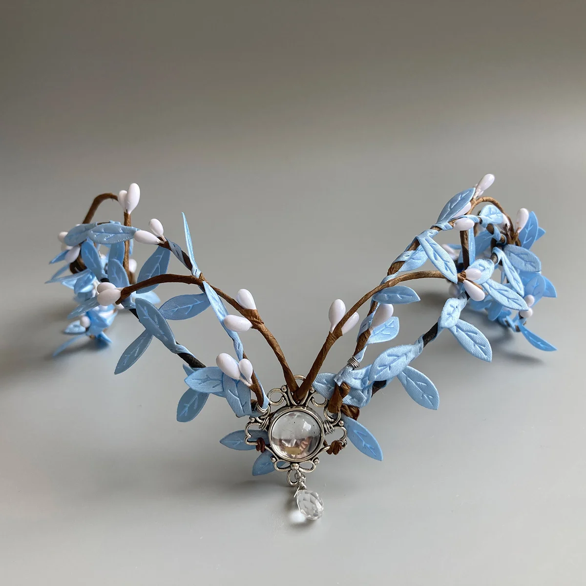 Handgemachte mittelalter liche blau lila Blätter klare Edelstein Wald Tiara Elf Elfen Kopf bedeckung Fee Krone Elfen Tiara – Detail 2
