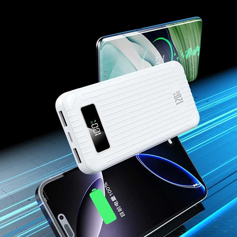120W 100000mAh Capacity Power Bank Large Capacity Super Fast Charging External Battery Built In 4 Wires For IPhone Huawei_voghion.com