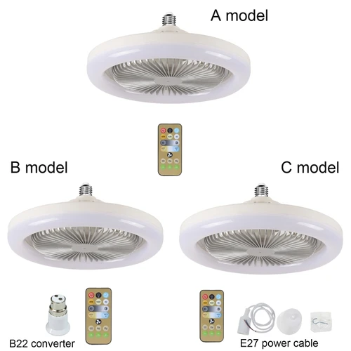2-인-1 팬 램프 E27 LED 조명 30W 천장 팬 조명 밝기 조절 타이머 팬 2400 루멘, 홈 오피스 침실 주방 2