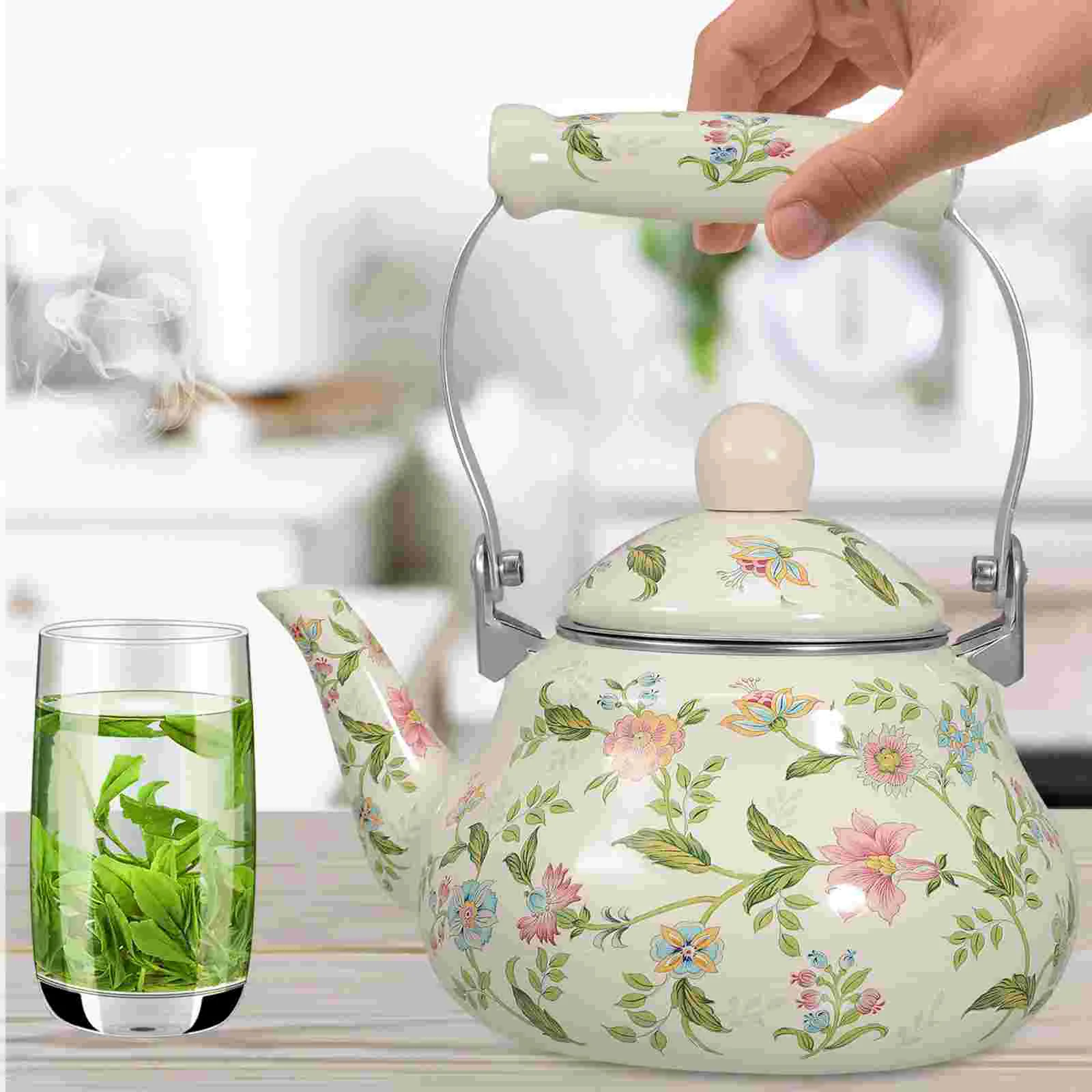 

Enamel Retro Cooktop Teapot With Leak Net 1.5 Litre Kettle Teapot Brewing Milk Tea Coffee Pot Cooktop Home Accessories