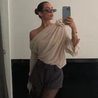 Chemisier en mousseline de soie pour femmes, épaules dénudées, Sexy, élégant, col Oblique irrégulier, chemises à fleurs 3D, mode féminine, Streetwear, hauts de fête en maille 1