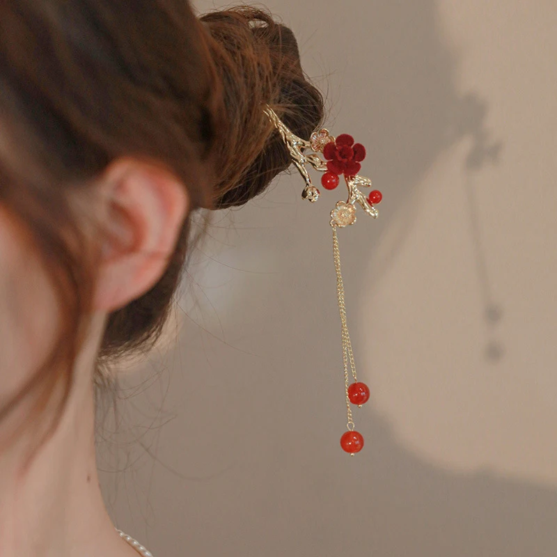 Hair Accessories, Hair Clips Vintage Chinese Hair Jewelry Chinese Style Hairpin White Tulips Flower Acetate Hair Sticks Clips Chopsticks