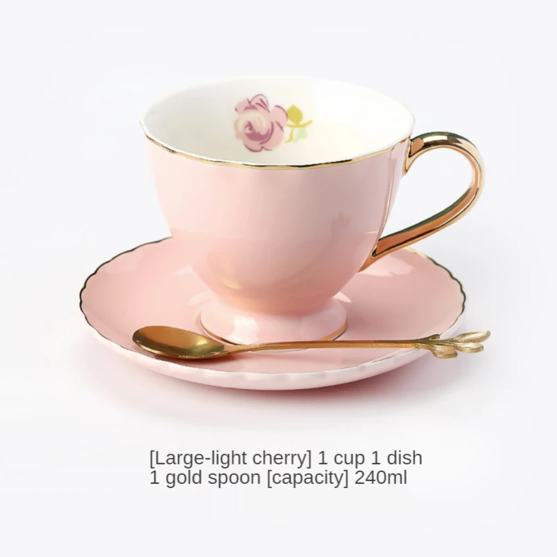 

European Ceramic Tea Cup Set Creative Cute Wedding Royal Tea Cup Saucer Spoon Small Flower Gift Box Kubek Drinkware Tea Cup