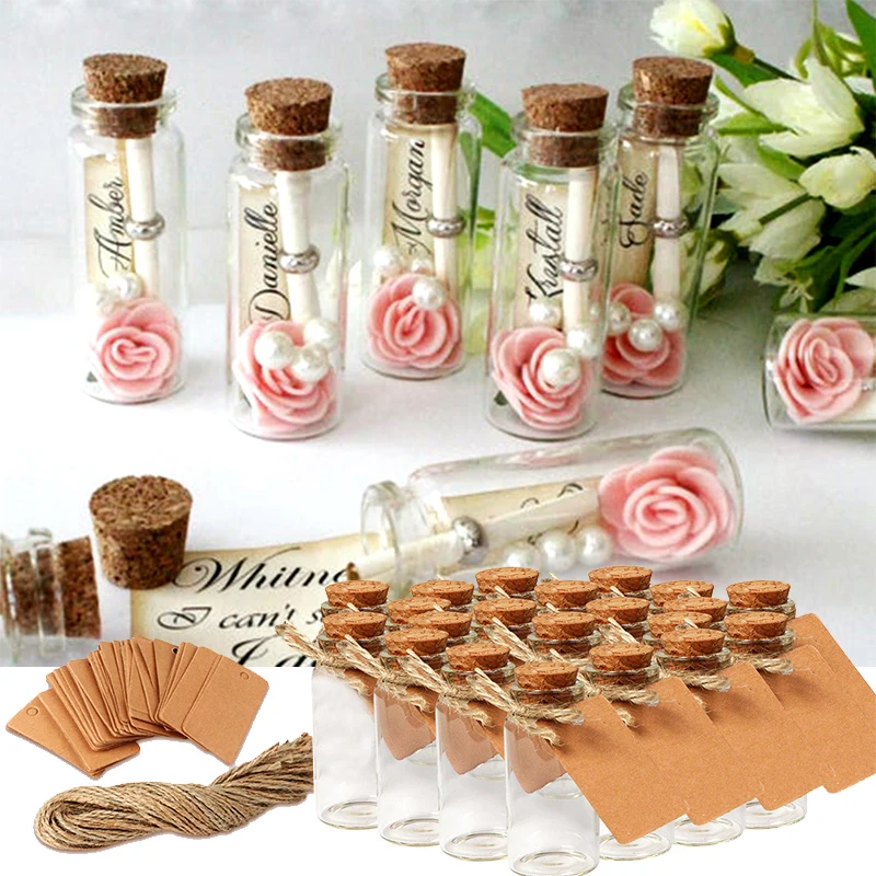 Glass Bottles 48pc Mini with Cork Clear Wish Bottle Hanging Decoration For Party Gift Baby Shower Wedding Supplies Guest