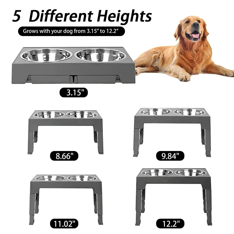 

Standing Slow Large Raised Dogs Food Bowl Dog For Elevated Feeder Water With 5 Bowls Medium Heights Adjustable