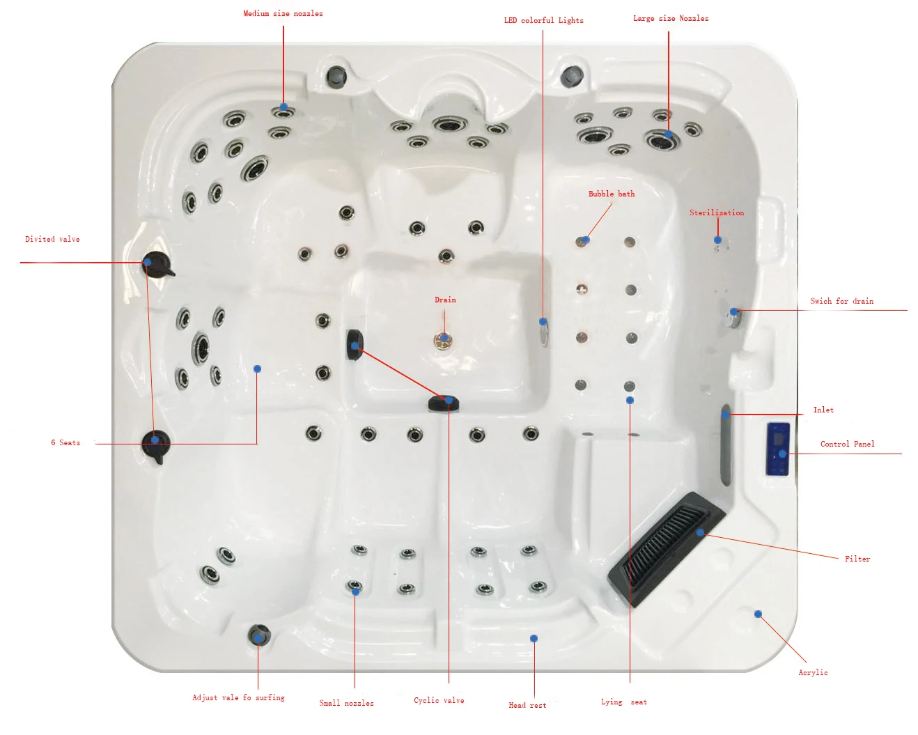2350X2200X1000mm 5 People Seats Swimming Pool Whirlpool Bathtub Acrylic Hydromassage Surfing Outdoor SPA NS2019A 5
