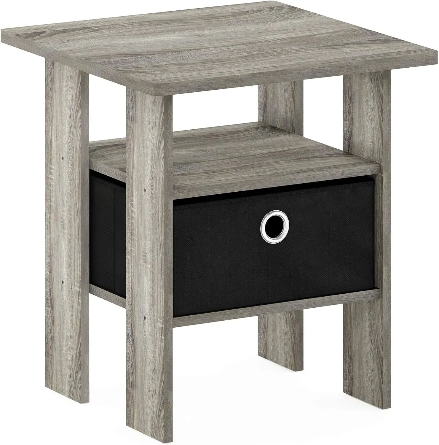 3-Tier No-Tools TV Stand + End Table/Nightstand with Bin Drawer, Turn-N-Tube Design, French Oak Grey/Black, Simple Assembly
