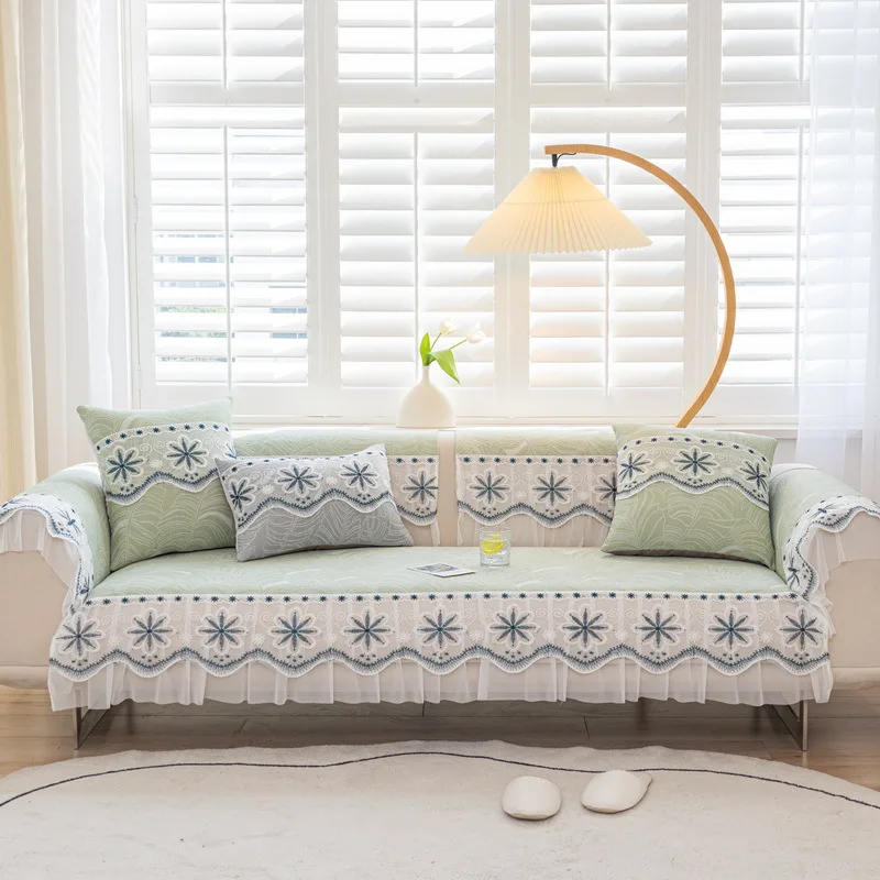 Small Fresh Summer Cool Sofa Cushion Summer Universal Ice Silk Jacquard 2023 New Lace Non-slip Leather Cushion Cover 4