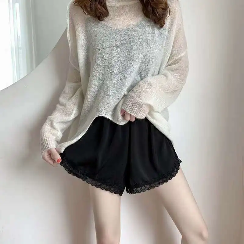 Cute Safety Short Pants Women Sweet Lace Trim Panties Satin Skirt Undershorts