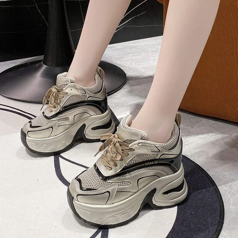 Summer Breathable Mesh Sneakers Thick Bottom Sports Shoes New 2025 Women Wedges Casual Chunky Shoes High Platform Sneakers 10CM 3
