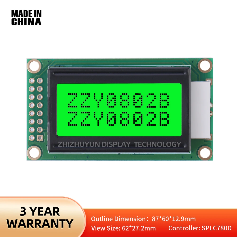 0802B 16Pin Emerald Green Light Black Characters Schermo Lcd A 8*2 Caratteri Modulo Lcd Cob 8*2