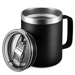 Premium Stainless Steel Travel Mug - Double Insulated Coffee & Tea Cup with Handle and Sliding Lid, 12oz - 12 Oz (Black)