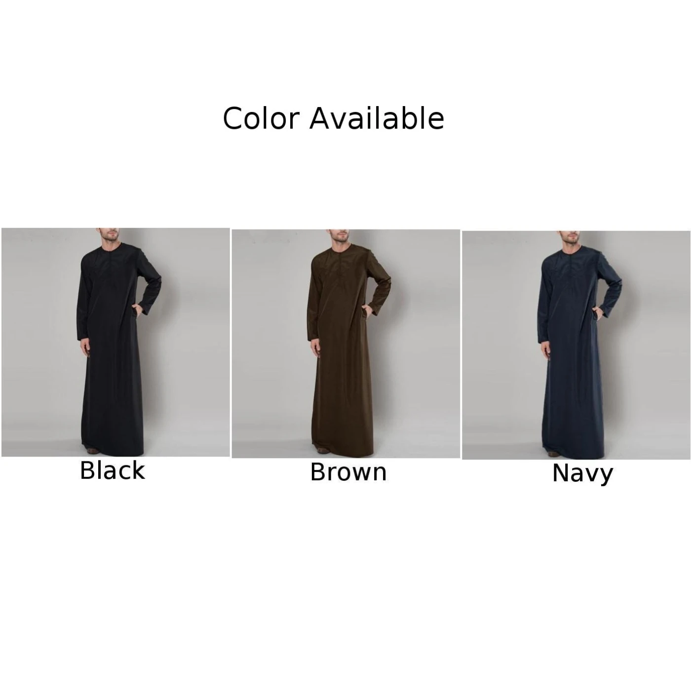 Male Long Shirt Muslim Personalized Solid Color Arab Thobe Comfortable Cotton Kaftan Robes Long Shirt Long Sleeve