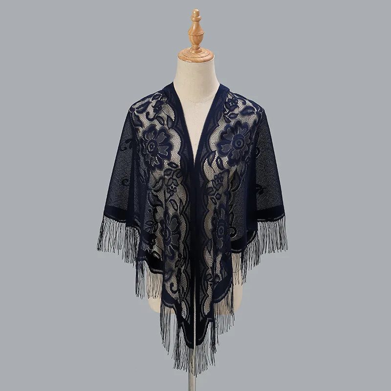 Designer Brand Шарф New Floral Breathable Lace Triangle Scarf with Fringe Fashion Shawl for Women Hot Selling