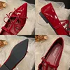 Red Footwear Shallow Flats Shoes For Women Pointed Toe Female Butterfly-Knot Fashion T-Strap Ladies Mary Janes Flats Shoes 4