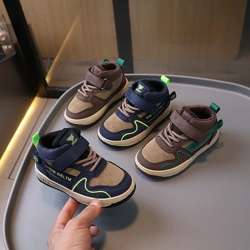2024 Autumn New Child Sneakers High Top Fashion Comfort Boy Shoe Versatile Trendy Casual Shoes Basketball Sports Kid Canvas Shoe 2