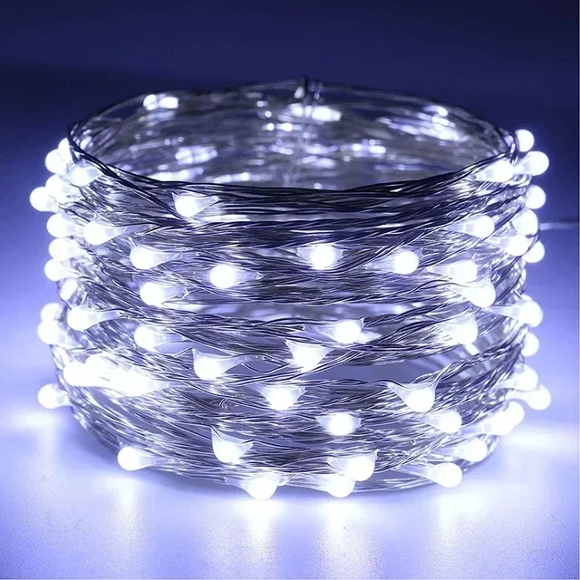 thumbnail image 1 of Guirnalda de luces LED de 1/2/3/5/10/20 m con cable de cobre y pilas para dormitorio, jardín, fiesta, boda, decoración navideña, 1 of 5