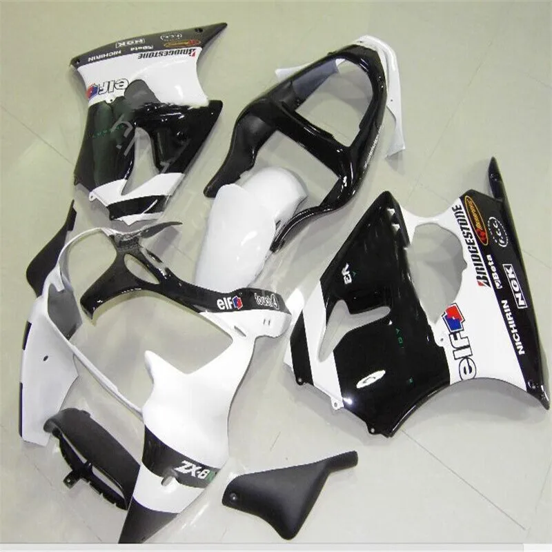 

Новые модные пластиковые комплекты обтекателей для Kawasaki Ninja ZX-6R 00 01 02 белый черный инъекционный ZX6R 636 2000-2002 комплект обтекателей