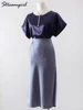 Streamgirl Luxury Satin Slit Skirts For Women Midi 2025 Spring A Line Solid Green Skirts Formal Lady Office Women's Midi Skirts 4