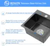 ROVATE 18x18 inch Drop in Kitchen Sink Black Nano Kitchen Bar Sink Top-mount Small Overmount Handmade 304 Stainless Steel Bar 2