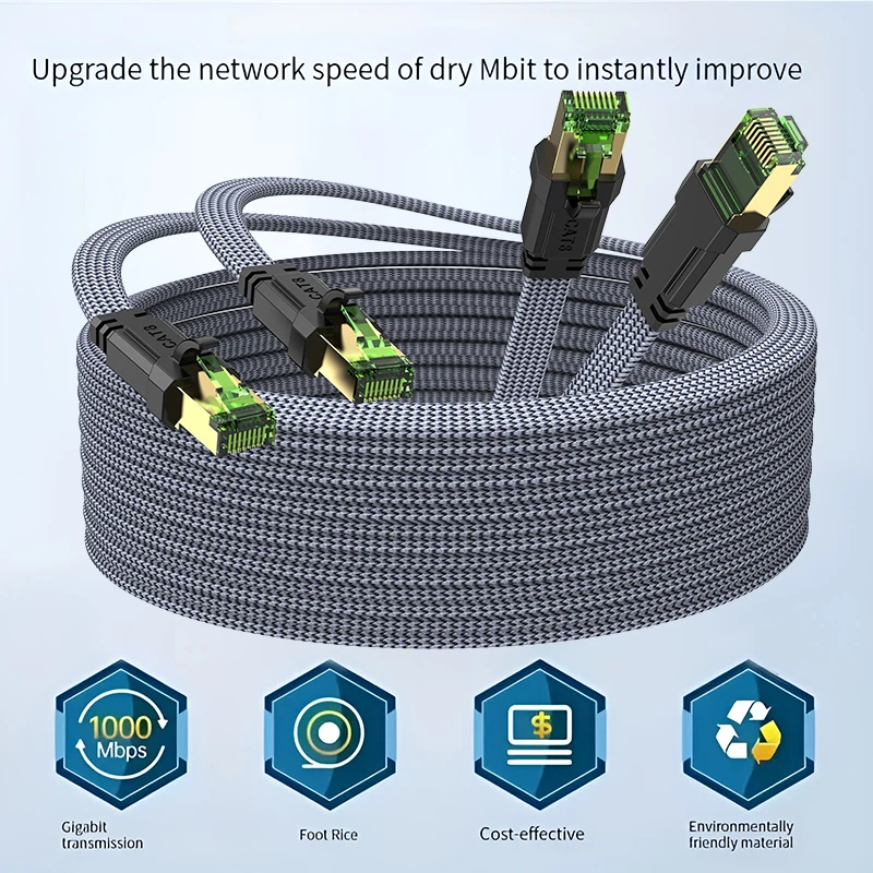 MIZIQIER 5팩 긴 CAT8 플랫 네트워크 케이블 40Gbps SFTP RJ45 LAN cat 8 모뎀 라우터 게임용 PC PS4/5/6 Xbox용 케이블 패치 코드
