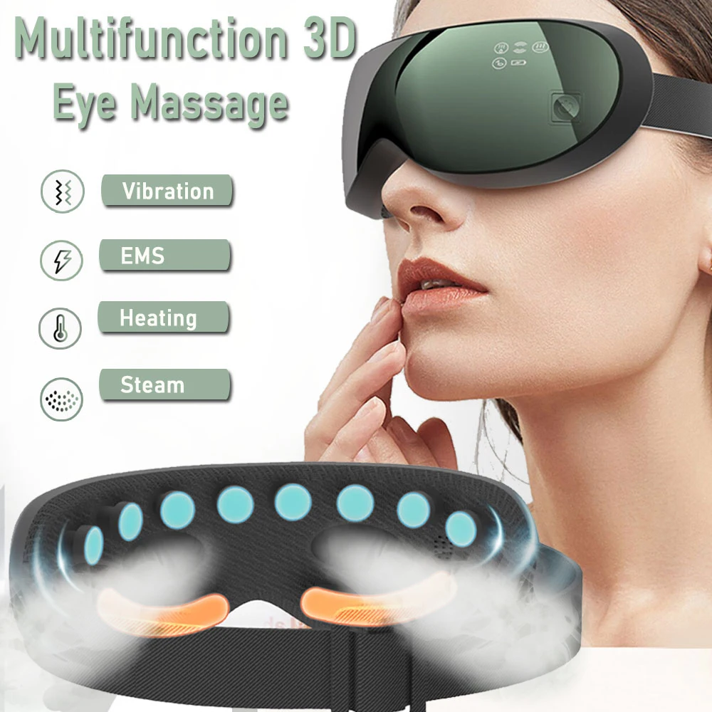 ElectricVibrationSteamEyeMassageEMSMassagerGlassesHeatingEyeCareInstrumentDark