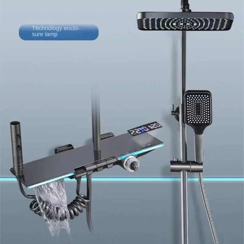 ชุดฝักบัวอาบน้ำดิจิตอลไฟสร้างบรรยากาศแบบพรีเมี่ยมพร้อมปุ่มควบคุมเทอร์โมสตัท4ปุ่มเคาน์เตอร์กระจกชุดฝักบัวห้องน้ำ 1