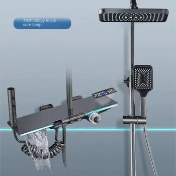 ชุดฝักบัวอาบน้ำดิจิตอลไฟสร้างบรรยากาศแบบพรีเมี่ยมพร้อมปุ่มควบคุมเทอร์โมสตัท4ปุ่มเคาน์เตอร์กระจกชุดฝักบัวห้องน้ำ 1