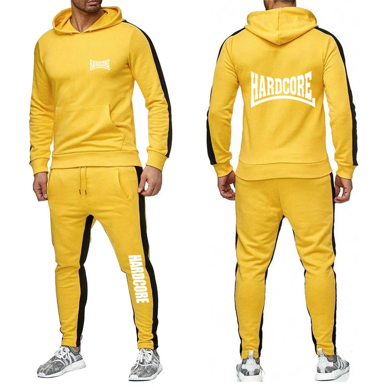 HARDCORE Printed Hoodie Sweatpants Tracksuit Men's Hooded Sweatshirt+Pants Pullover Sportwear Suit Clothes 2 Pieces Sets 4