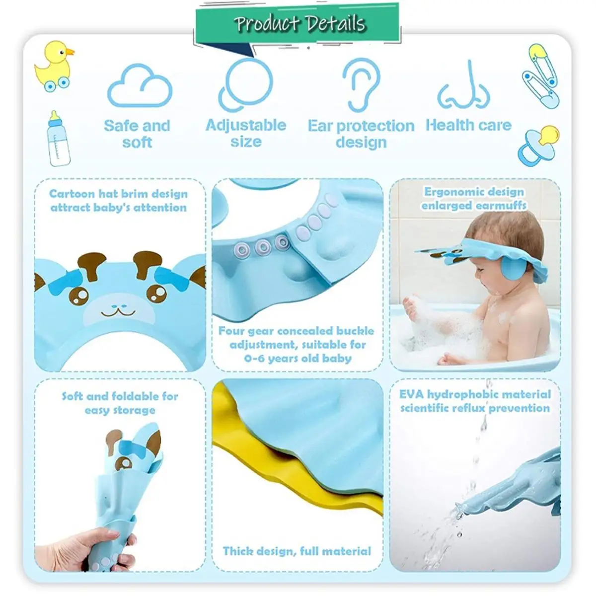 Shower Cap Baby Eyes-Protected Ears-Protected Infant Bathing Protection Hat Baby Hair Washing,hair wash hat,shampoo shower cap