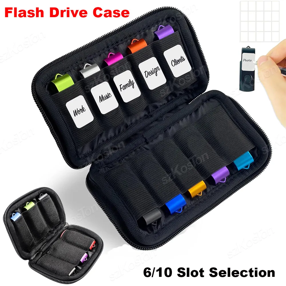 Portable Flash Drive Organizer Bag for USB Drives, SD Cards, and Accessories - 10 Slots