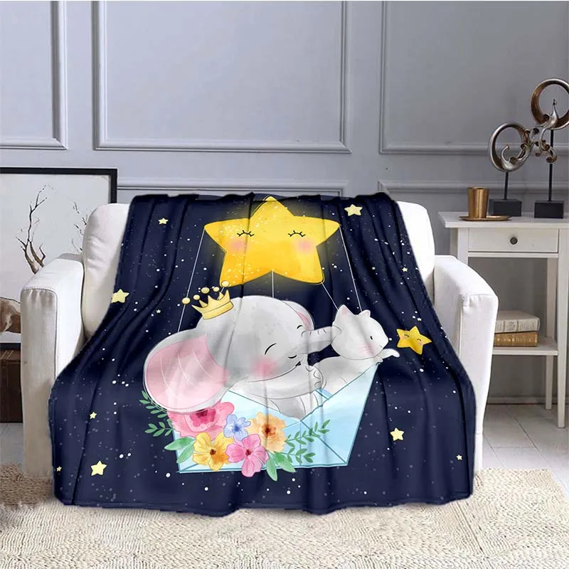 

Cartoon Elephant Print Children's Warm Thin Blanket Portable soft and comfortable children's thin blanket throw blanket