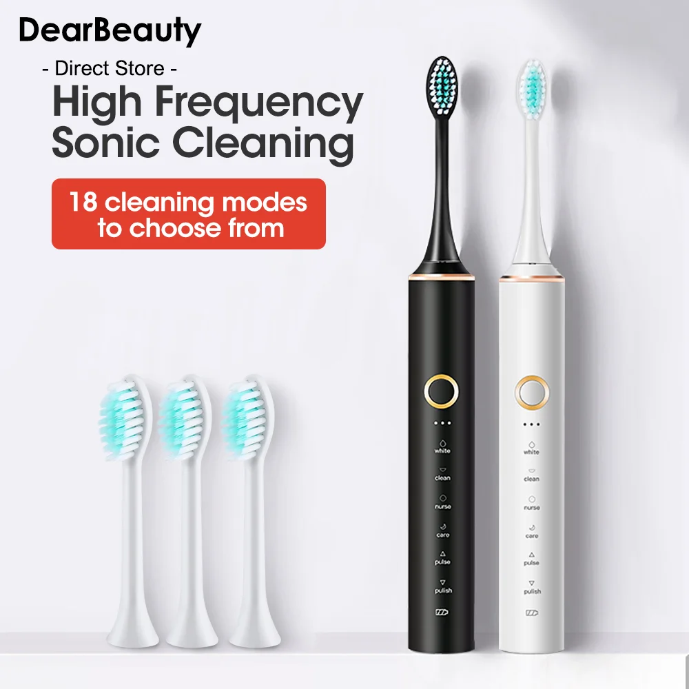 Toothbrush Sonic Electric IPX7 Adult Soft Bristle Timer Brush 18 Mode USB Rechargeable Tooth Brushes Repla es_voghion.com