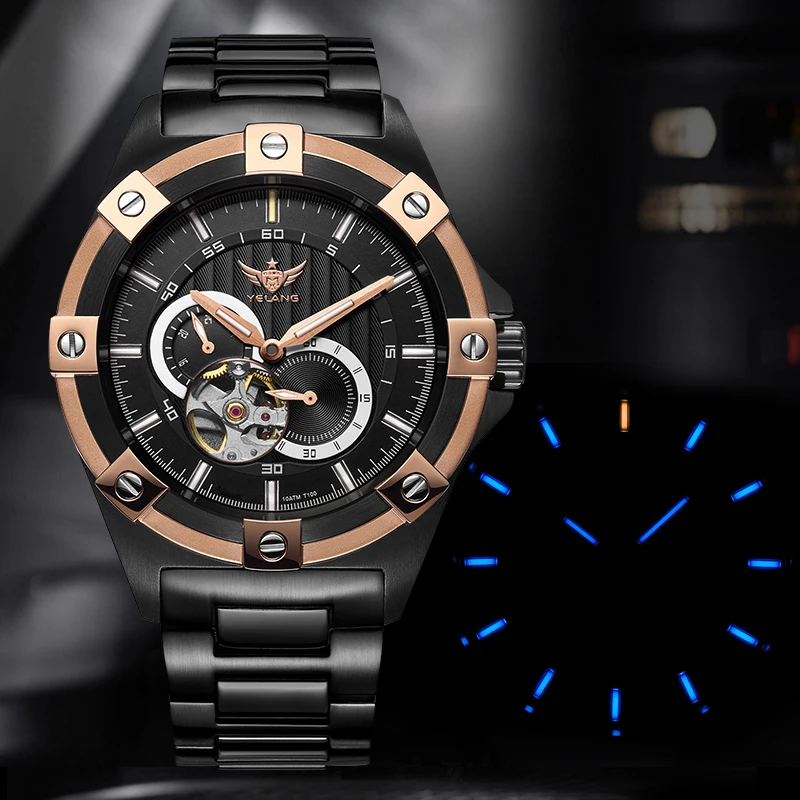 Yelang V1024 Men Brand Watches 44mm Japan miyota 82S7 Automatic Mechanical movement Luminous Men 100m Waterproof Watch business mechanical watch business watch link