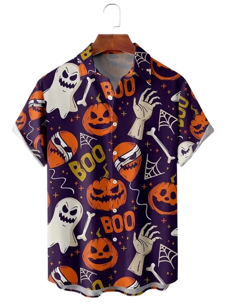 Men's Halloween Shirt 3D Print Cool Party Shirts Hip Hop Oversize Men's Clothing Hawaiian Summer Beach Holiday Short Sleeve 3