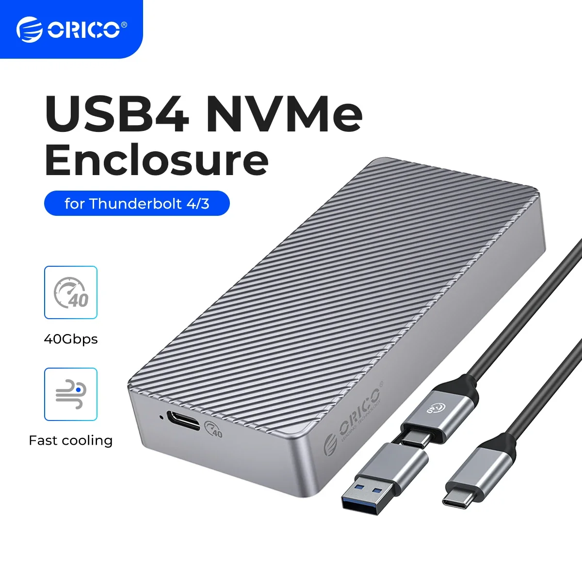ORICO 40Gbps M.2 NVMe SSD Enclosure USB4 PCIe3.0x4 USB-C Aluminum Adapter,  Upgraded NVMe PCIe 2280 M-Key External M2 Solid State Drive Enclosure
