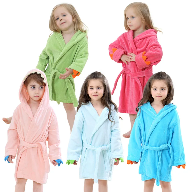 

Children's Bathrobe Hooded Dragon Paw Design Thick 100% Cotton Baby Bath Towel Girls Kids 1-6 Years Shower Hoodies Bath Robes