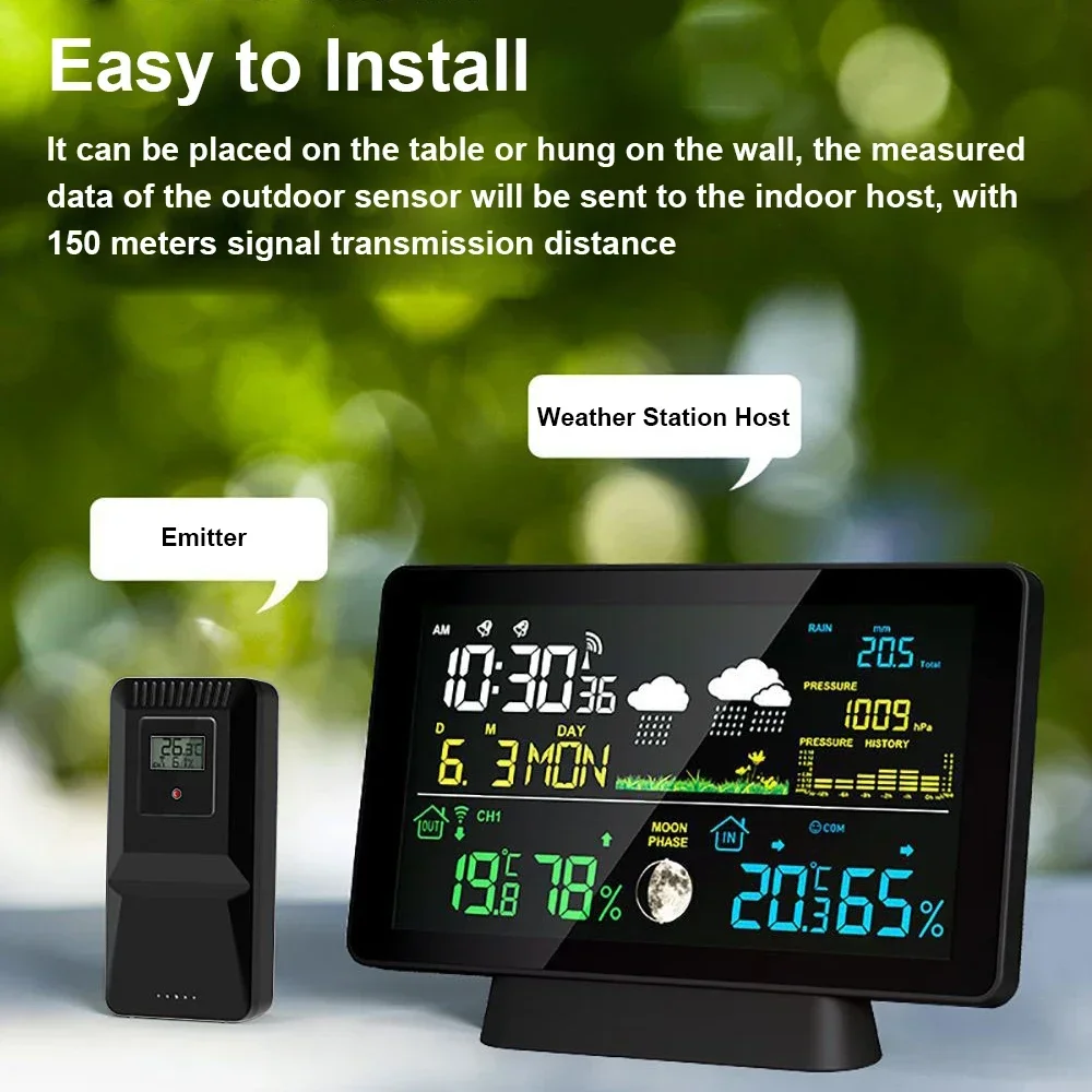 

Multi-function Electronic Weather Station Intelligent Color Screen Clock Temperature Humidity Rainfall Barometric Pressure
