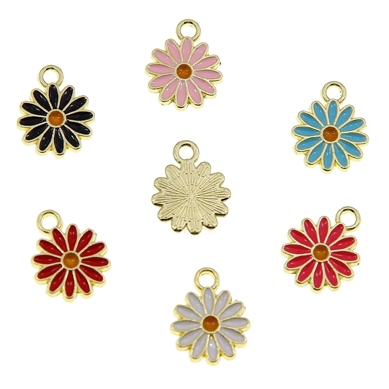 

50pcs 8*11mm Enamel Daisy Flowers Charms for Jewelry Making Diy Flower Charms Pendant Necklace Earrings Making Accessories