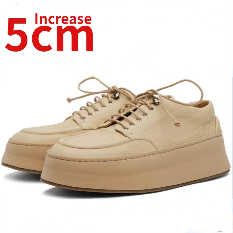 

Men's Fashionable Trendy Genuine Leather Height Increased 5cm Thick Soles Shoes Comfortable Breathable Casual Elevator Shoes Man