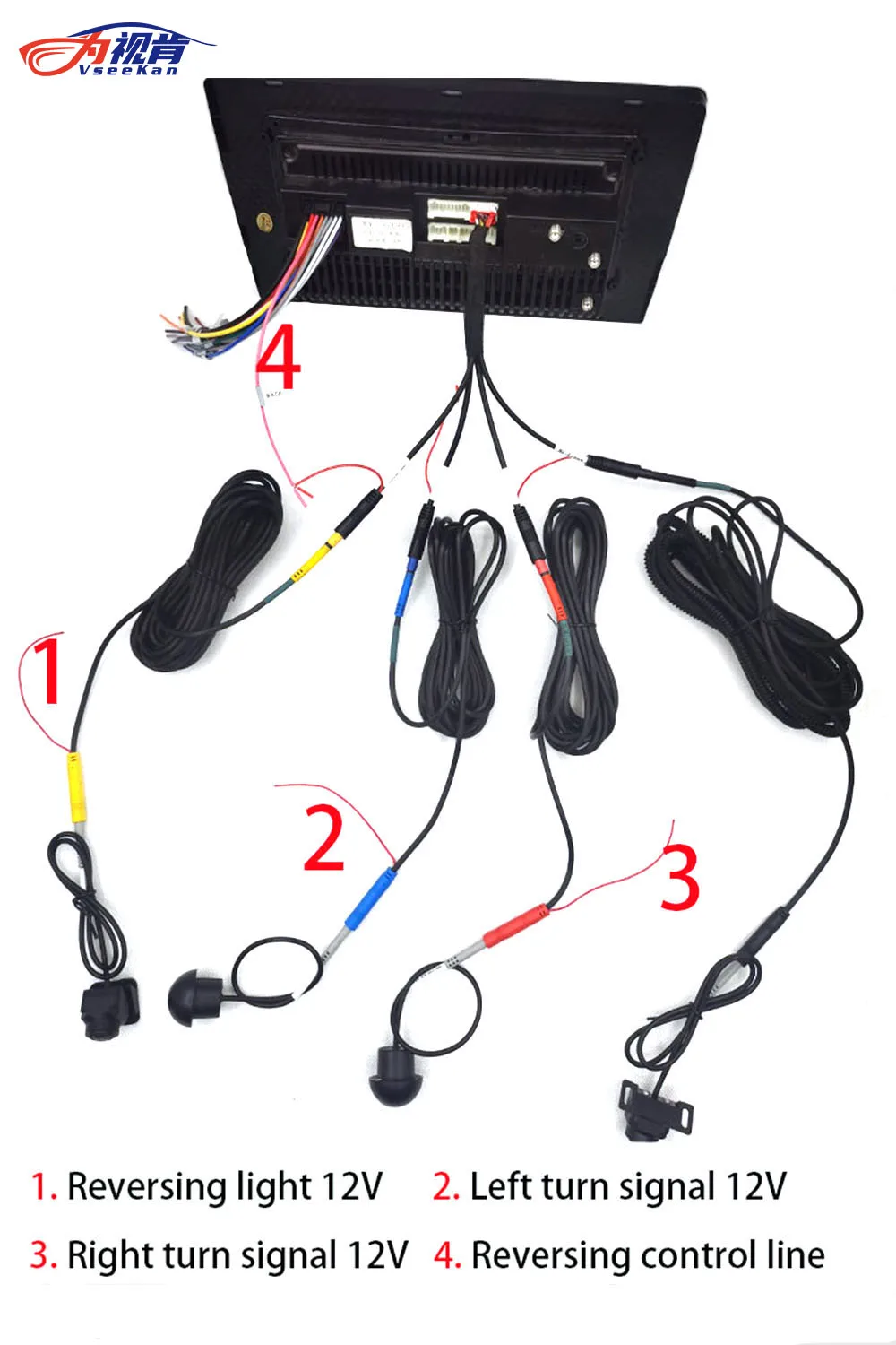 12-pin wiring harness Android multimedia 360 panoramic camera system 1080p 720p HD front rear left right four cameras