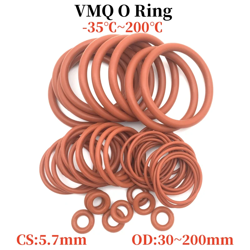 10pcs VMQ O Ring Seal Gasket Thickness CS 5.7mm OD 30200mm Silicone