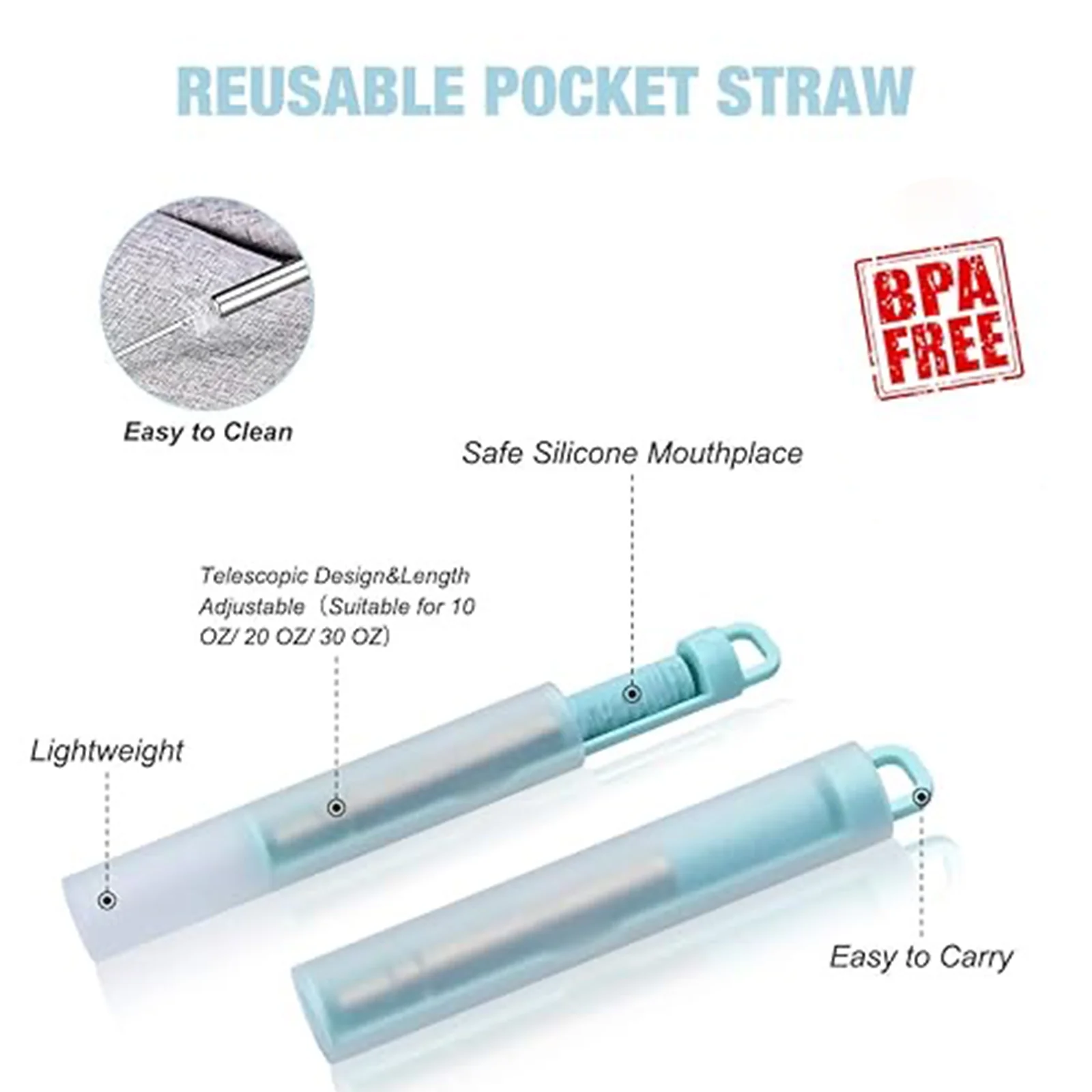 Eco-Friendly Reusable Retractable Straw Set with Portable Cleaning Brush and Keychain Holder