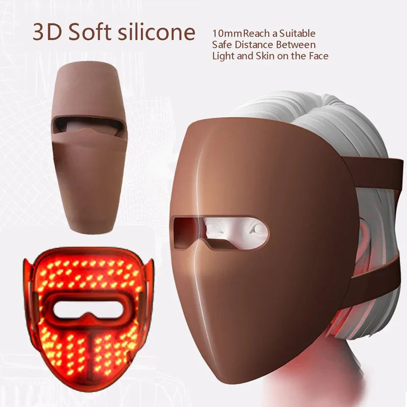 4D Laser 360 Silicone Professional Led Light Therapy Facial Mask Led Red Light Therapy 4 Colors Red Face Mask