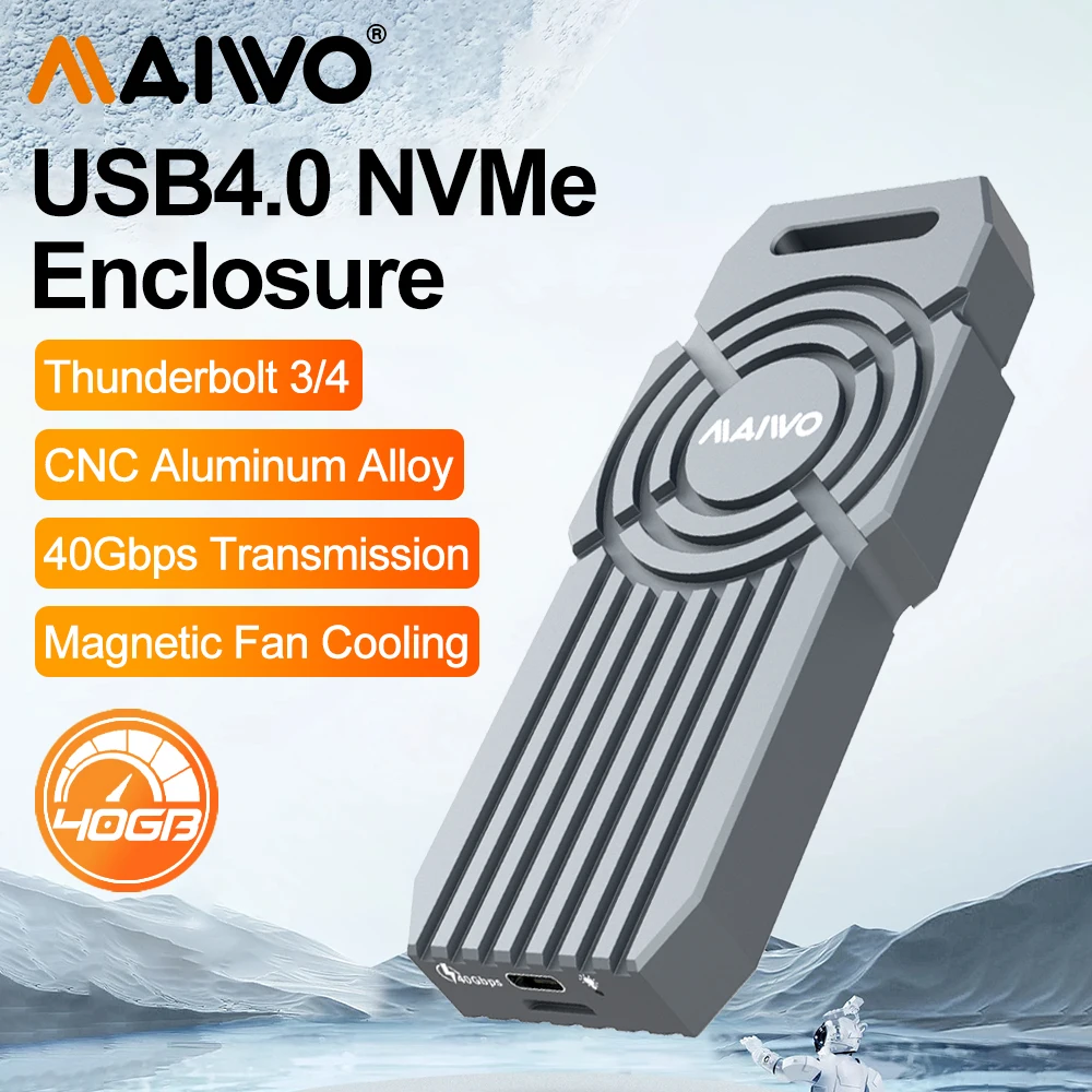 thumbnail image 2 of ORICO NVMe SSD Enclosure 40Gbps M.2 To USB-C Adapter For NVMe M-Key 4TB SSD 2280, Aluminum M2 External SSD Case, Compatible With Thunderbolt 3/4 USB3. 2/3.1/3.0/Type C -M234-Silver 2 of 12