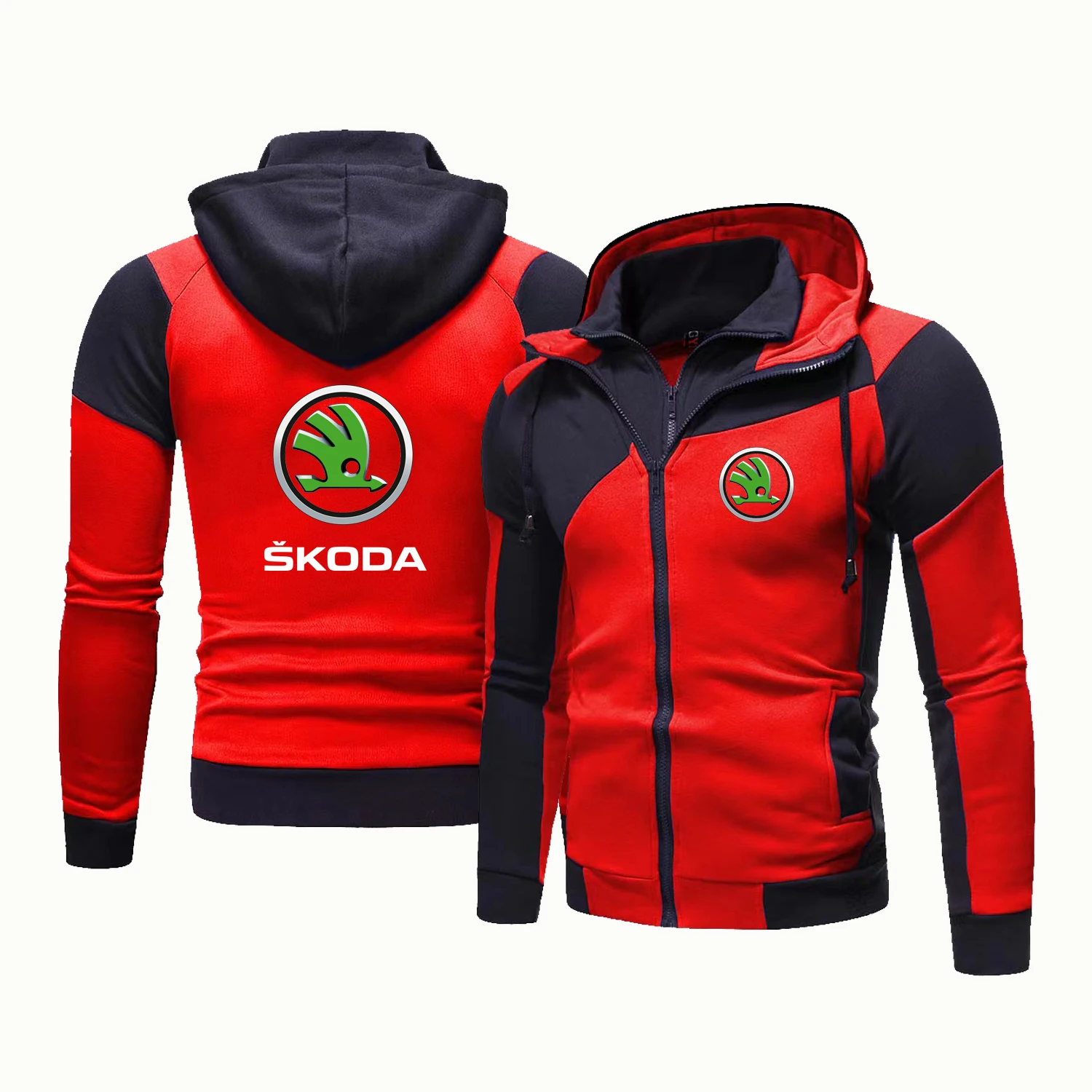 Men's Colored Hooded Cardigan Jacket With Car Double Zip Hooded Sweatshirt Motorcycle Racing Warm Casual Jacket Men's